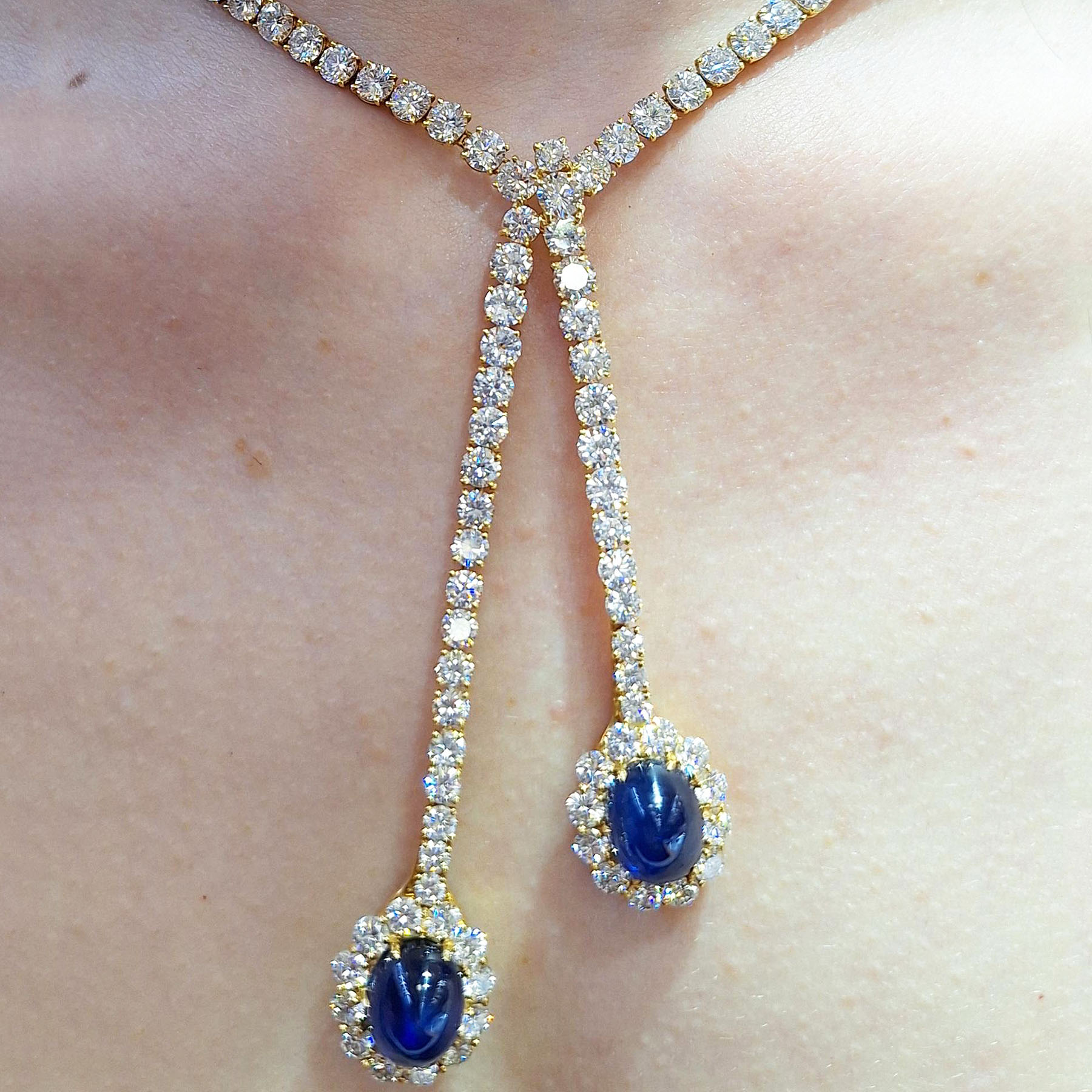 Oval Cut Blue Sapphire & Diamond Necklace