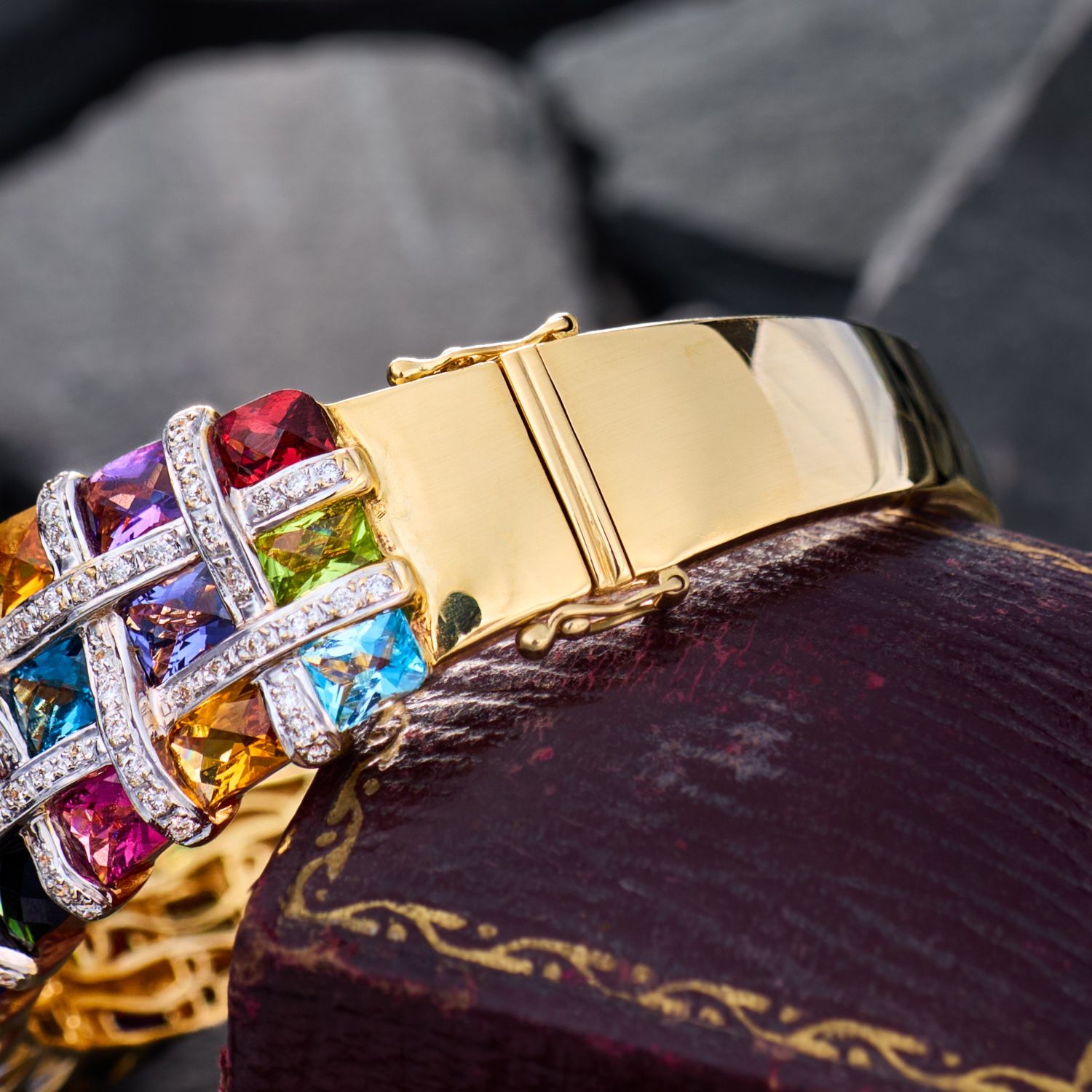 Multi Cut Polychrome Sapphire Woven Design Bracelet