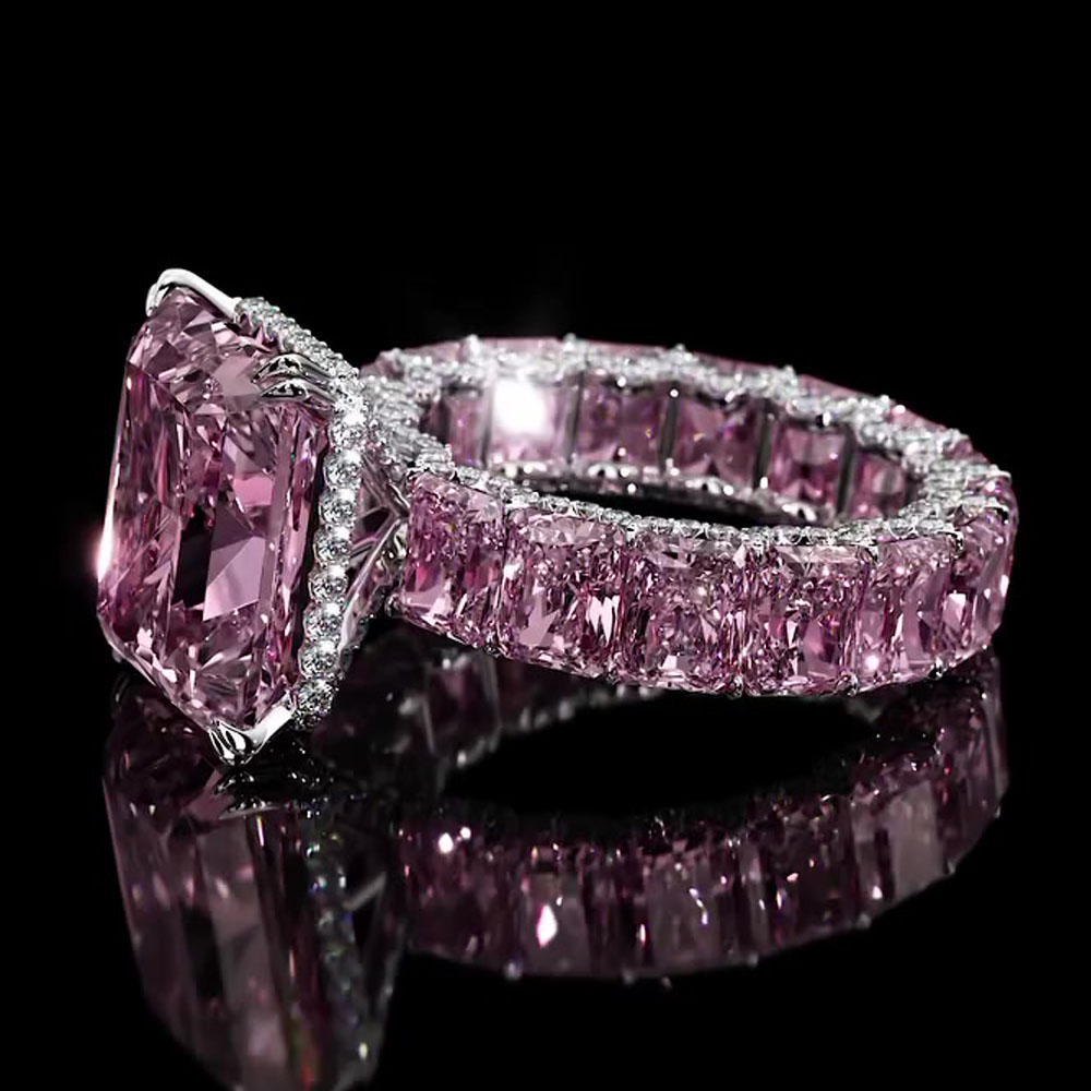 Under Halo 8ct Radiant Cut Pink Sapphire Engagement Ring