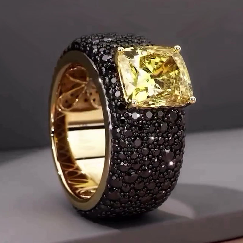 7ct Cushion Cut Yellow Sapphire Pave Setting Ring