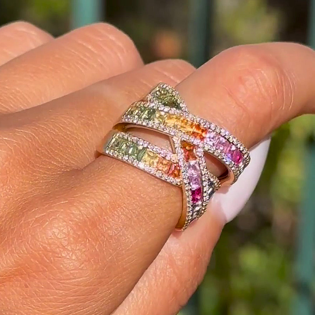 6.2ct Princess Cut Rainbow Sapphire Wedding Band