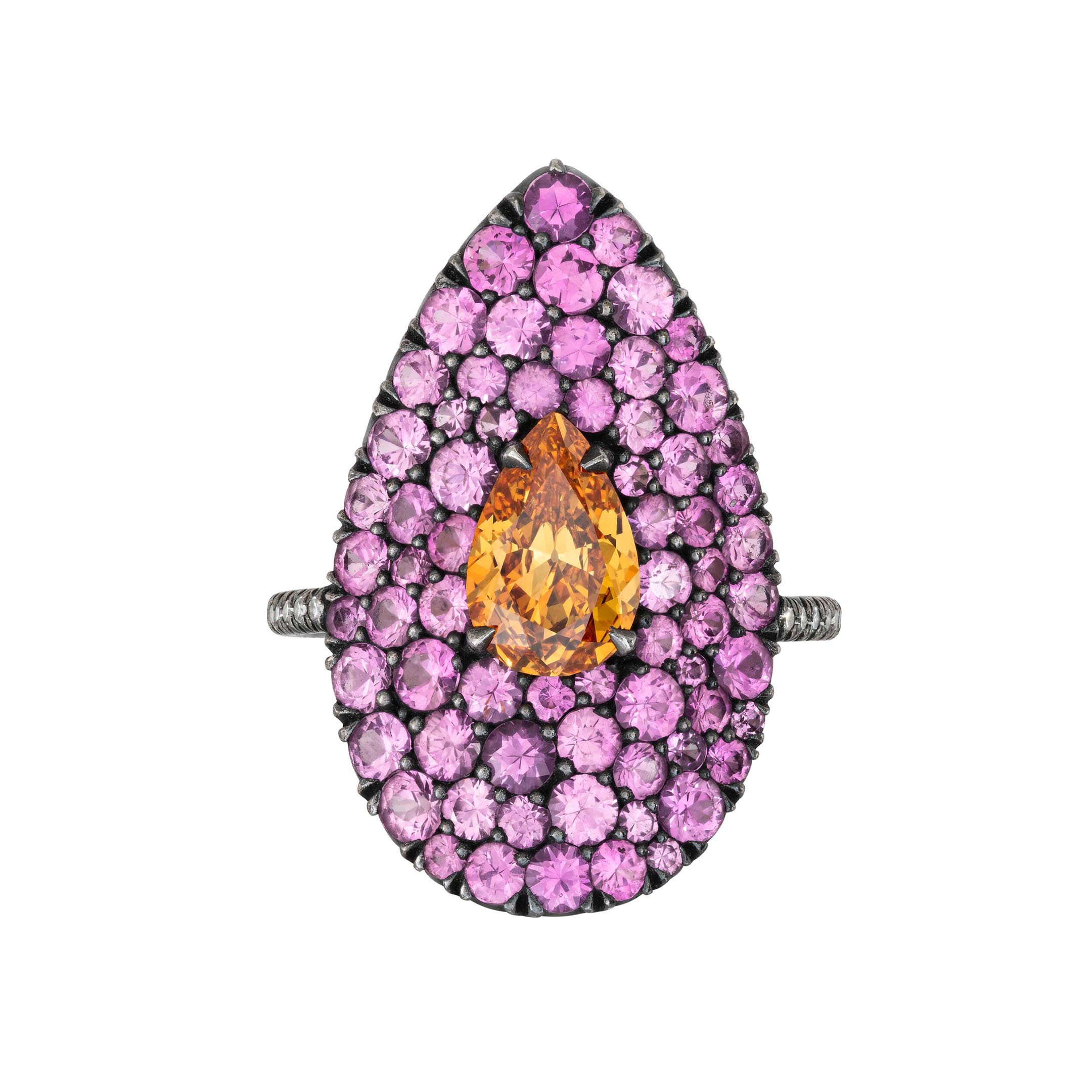 Two Tone 2ct Pear Cut Champagne Sapphire Pave Ring