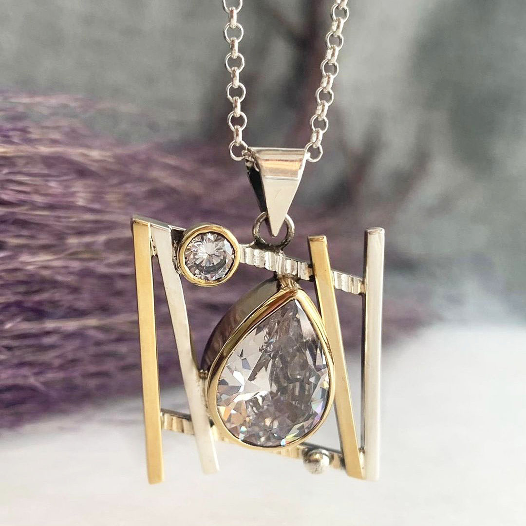 Art Deco Pear Cut White Sapphire Jewelry Set/2pcs