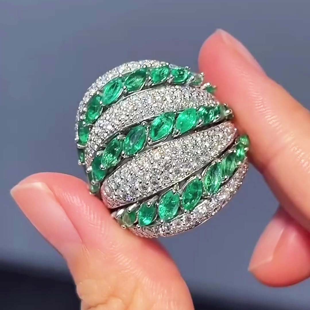 9.85ct Two-Stone Marquise&Round Cut Six Row Cocktail Ring