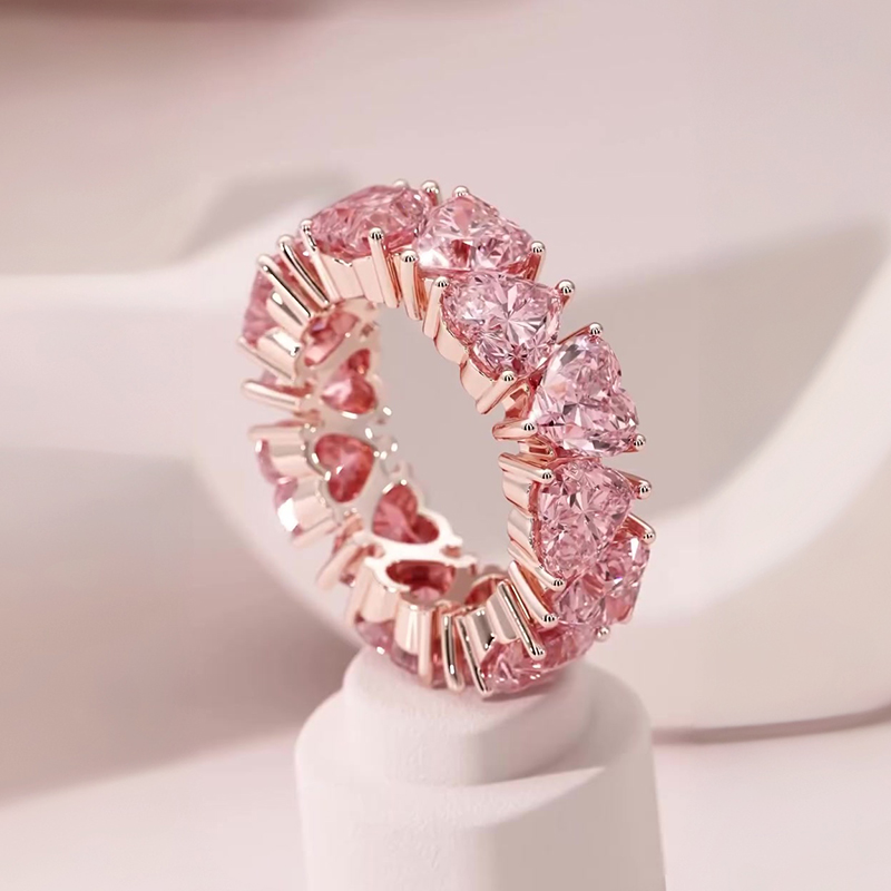 5.75ct Love Heart Cut Light Pink Sapphire Eternity Band