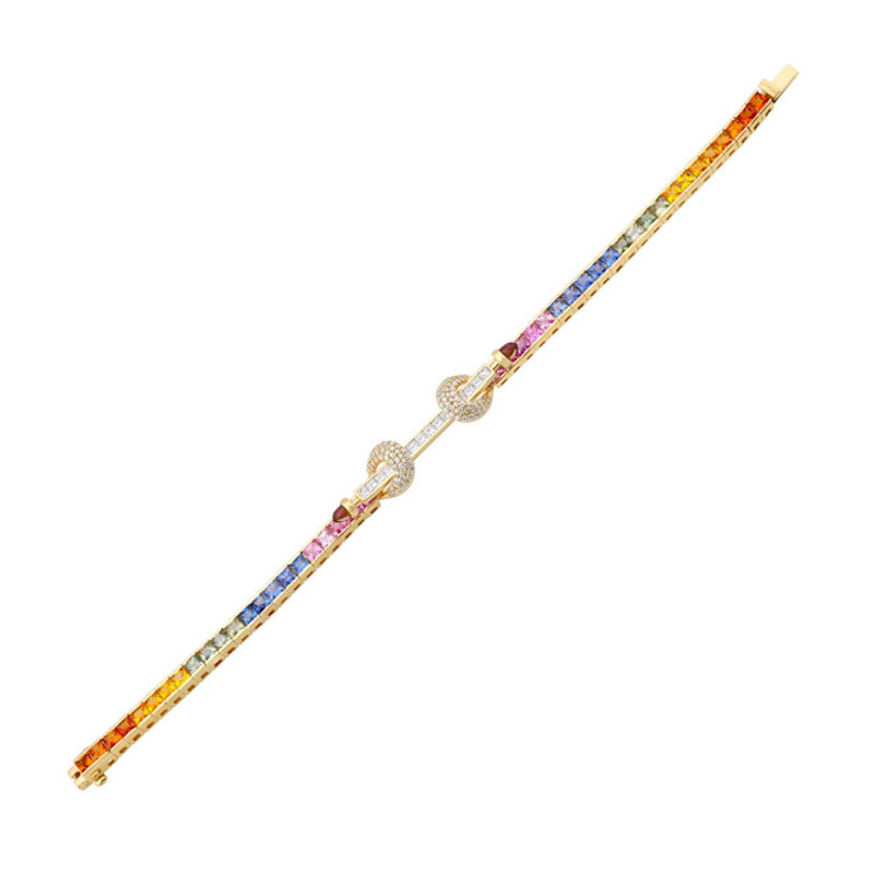 Princess Cut Rainbow Sapphire Tennis Bracelet