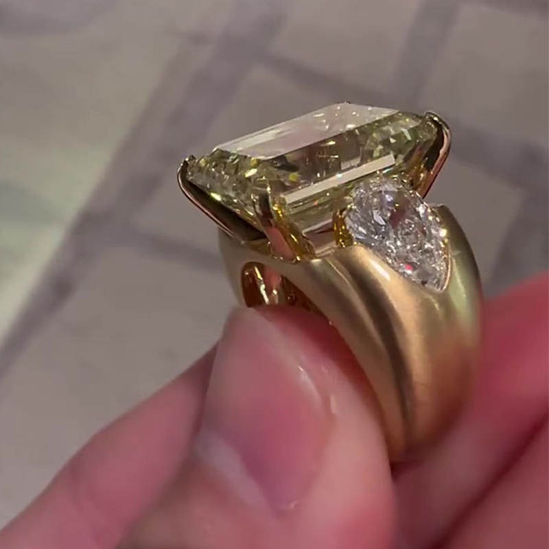 6ct Emerald Cut Yellow Sapphire Men's Engagement Ring