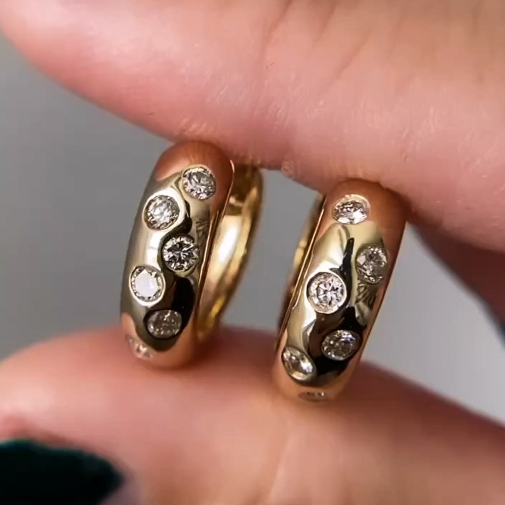 Round Cut Scattered Diamond Huggie Earrings