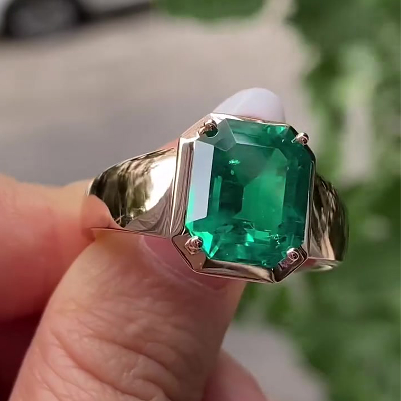 5ct Emerald Cut Vivid Green Emerald Solitaire Ring