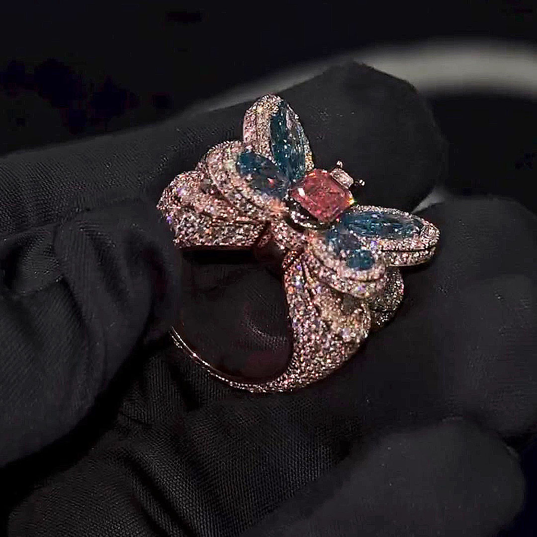 2ct Butterfly Emerald Cut Pink Sapphire Engagement Ring