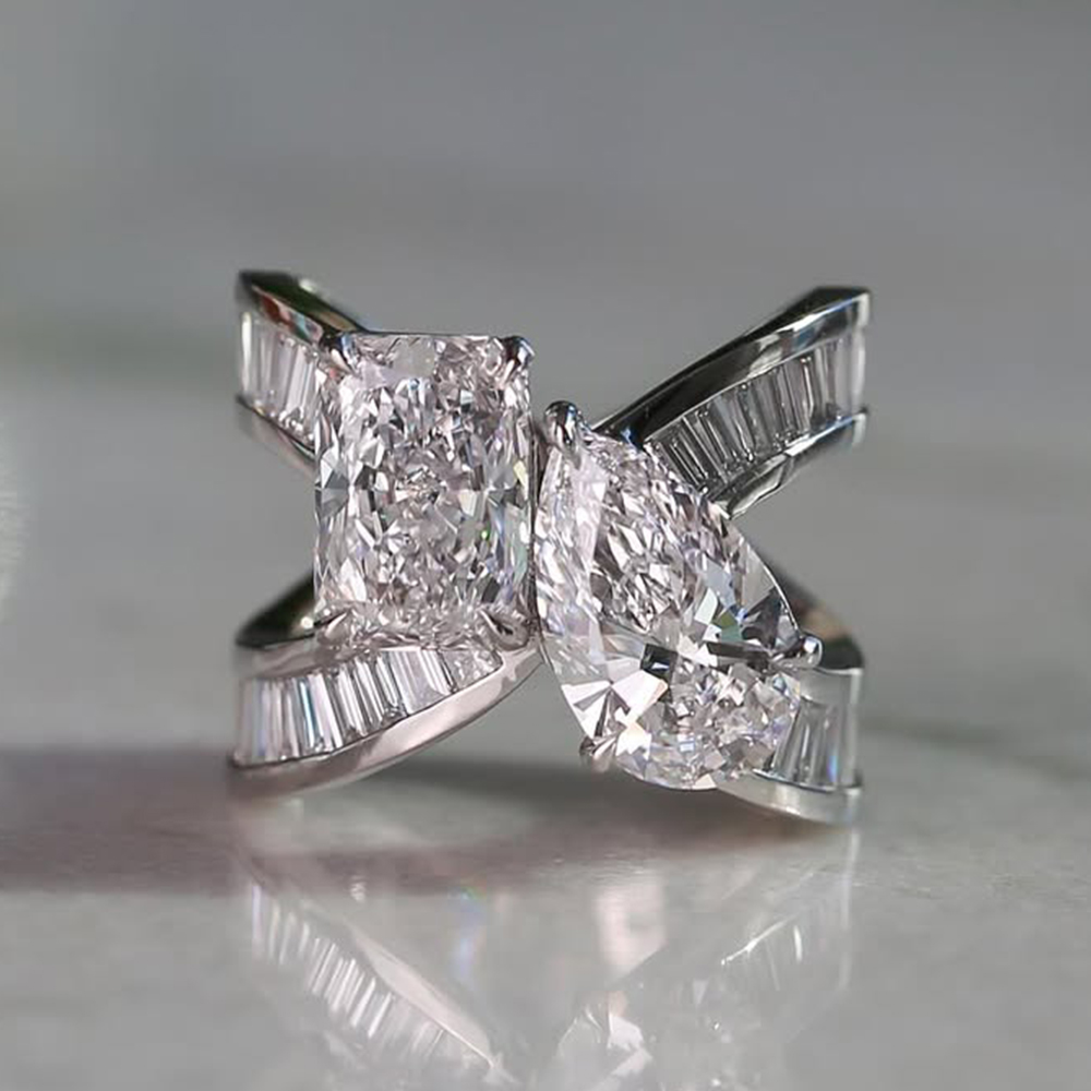 Radiant&Emerald&Pear Cut White Sapphire Band