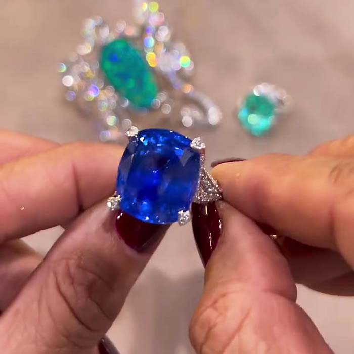 5ct Cushion Cut Blue Sapphire Split Shank Engagement Ring