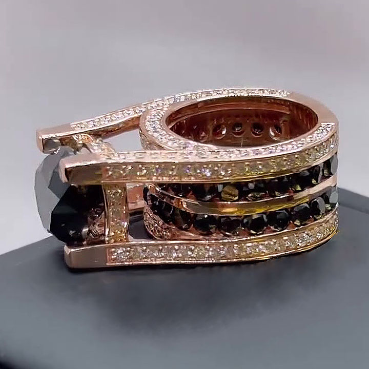 2ct East-west Design Round Cut Black Sapphire Engagement Ring