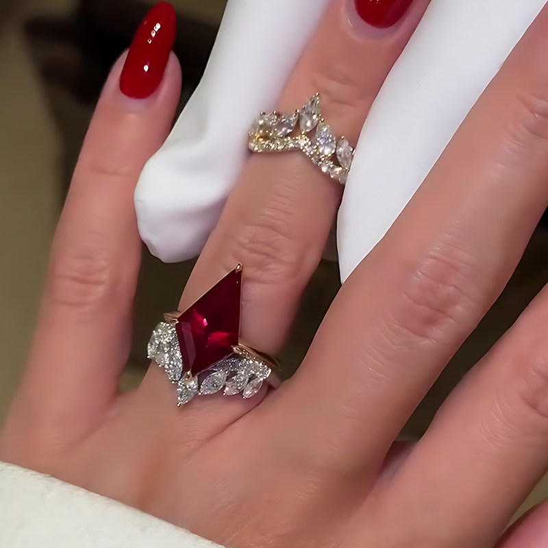 3ct Kite-cut Ruby Engagement Ring Set  / 3-Piece