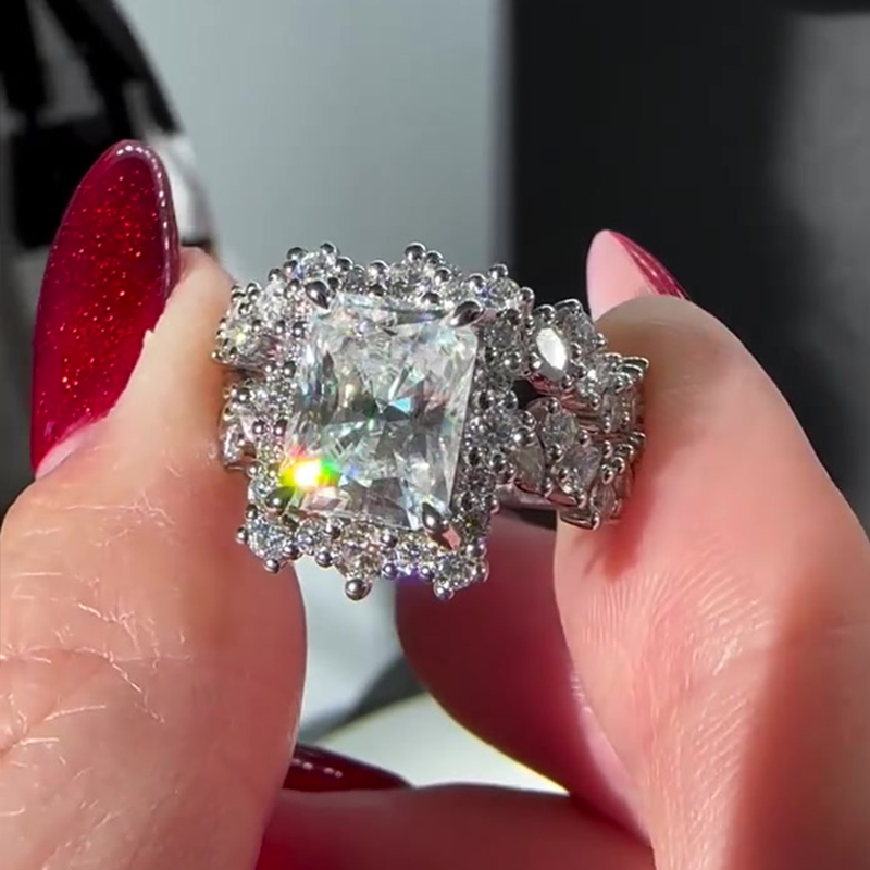 Split Shank 5ct Radiant Cut White Sapphire Engagement Ring