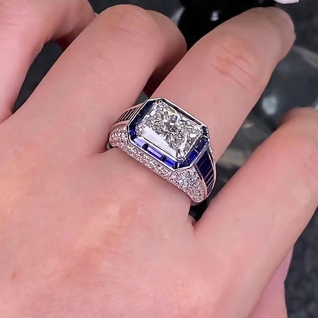 5ct Emerald Cut White Sapphire Men's Engagement Ring