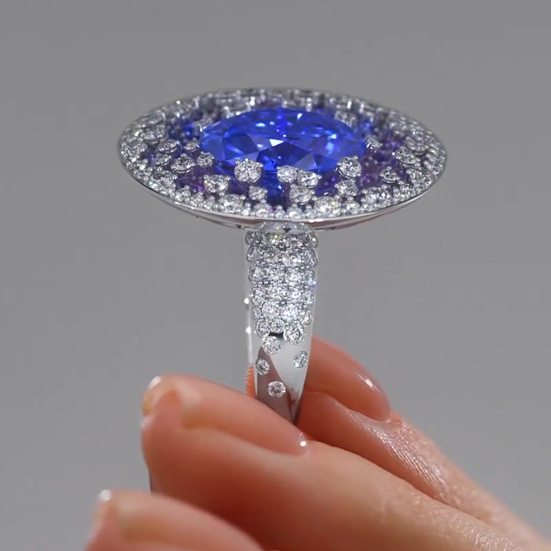 Pave Setting 2ct Oval Cut Blue Sapphire Signet Ring