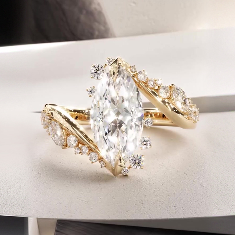 Bypass Design 3ct Marquise Cut White Sapphire Engagement Ring