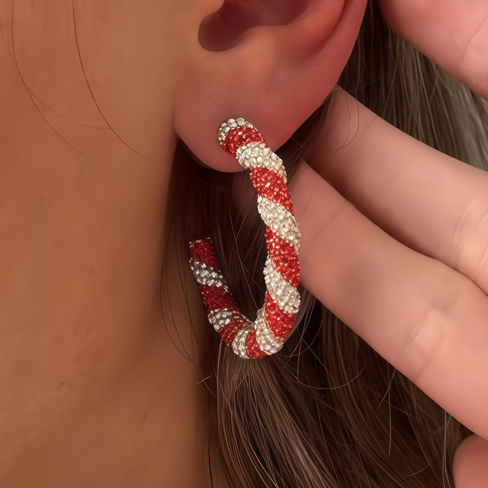 Bold Fashion Style Red&White Sapphire Braided Hoop Earrings
