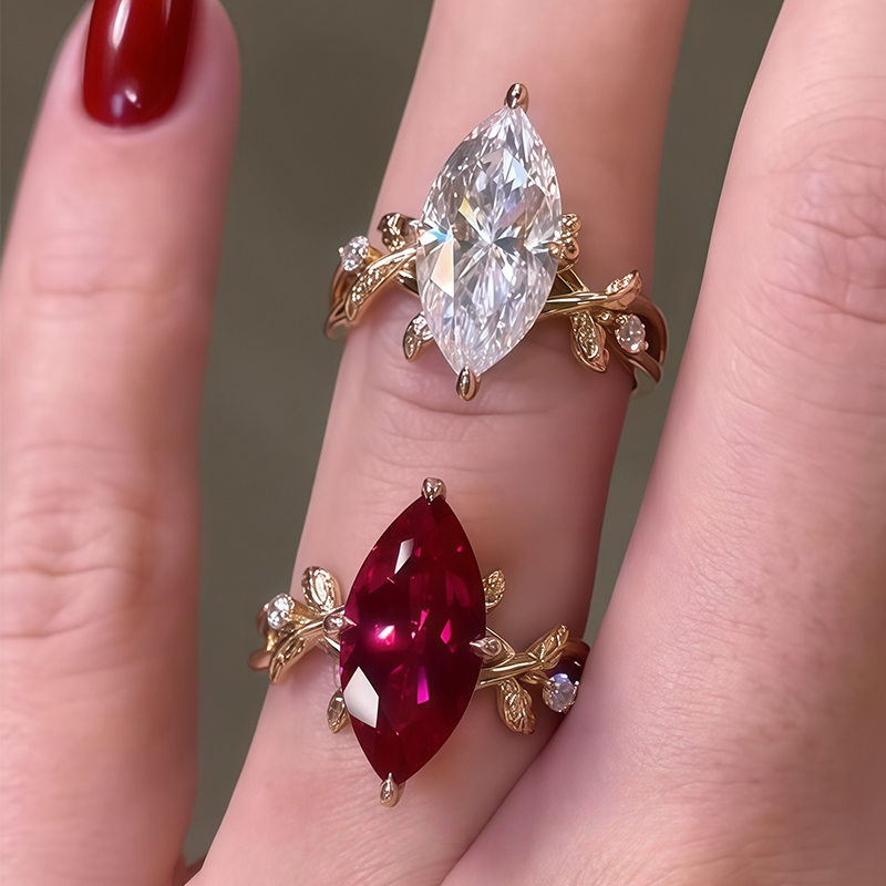 3ct Marquise Cut Ruby&White Hidden Halo Floral Ring