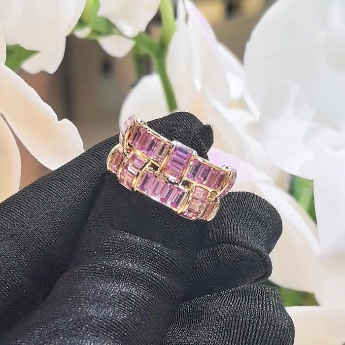 2ct Emerald Cut Pink Sapphire Wedding Band