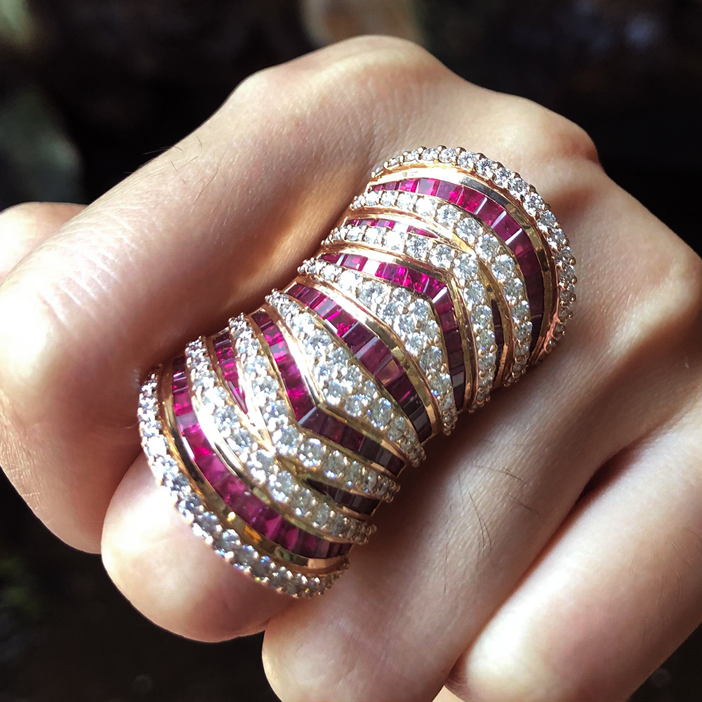 Magnificent 9.77ct Multi-cut Ruby Sapphire Cocktail Ring