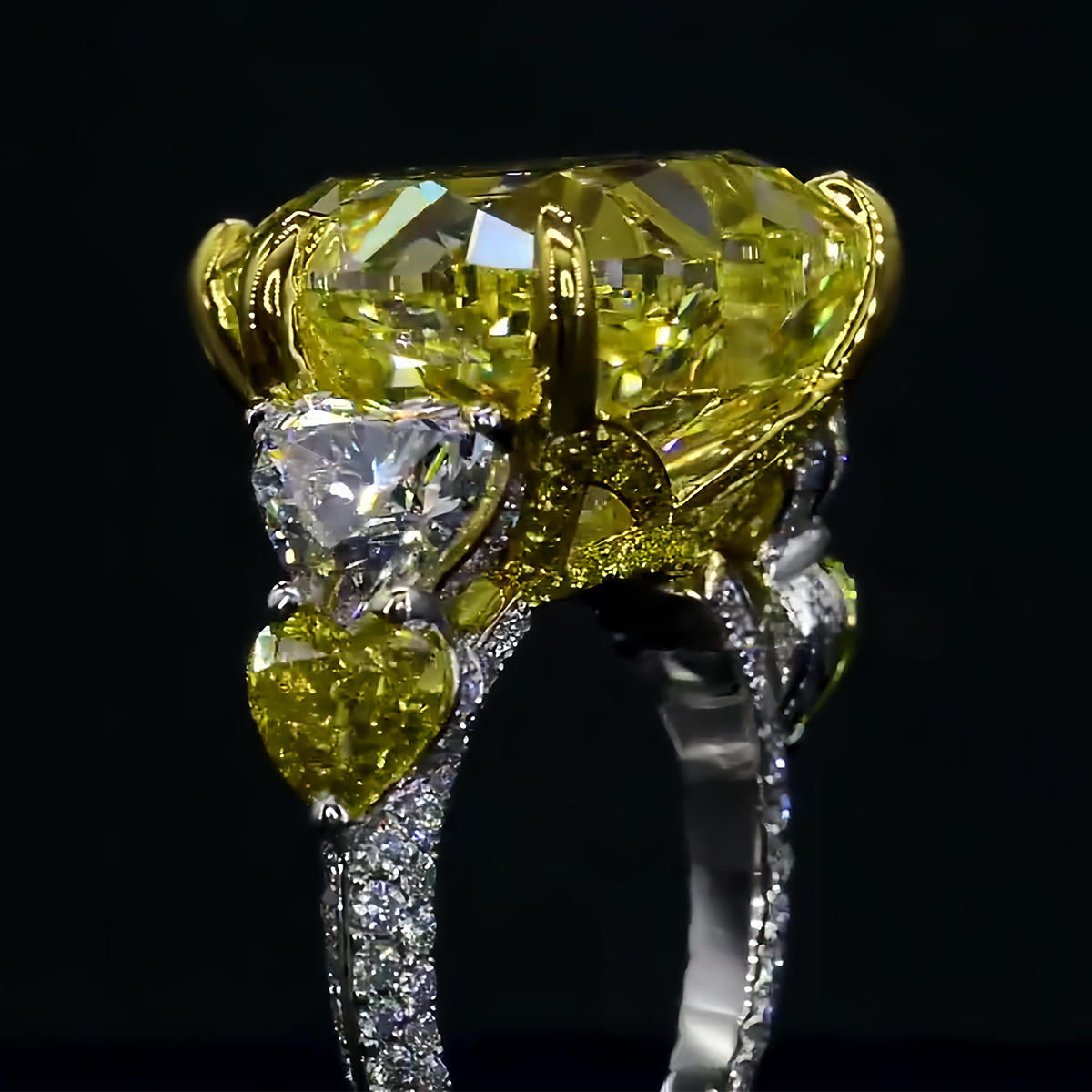 4ct Heart Cut Yellow Sapphire Full Diamond Ring
