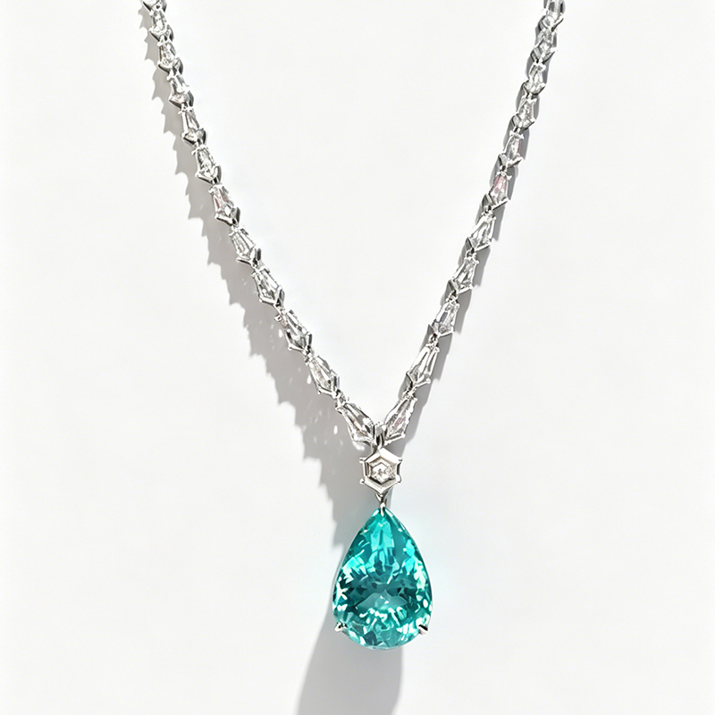 Pear Cut Paraiba Bluish & Fancy Cut White Sapphire Occasion Necklace