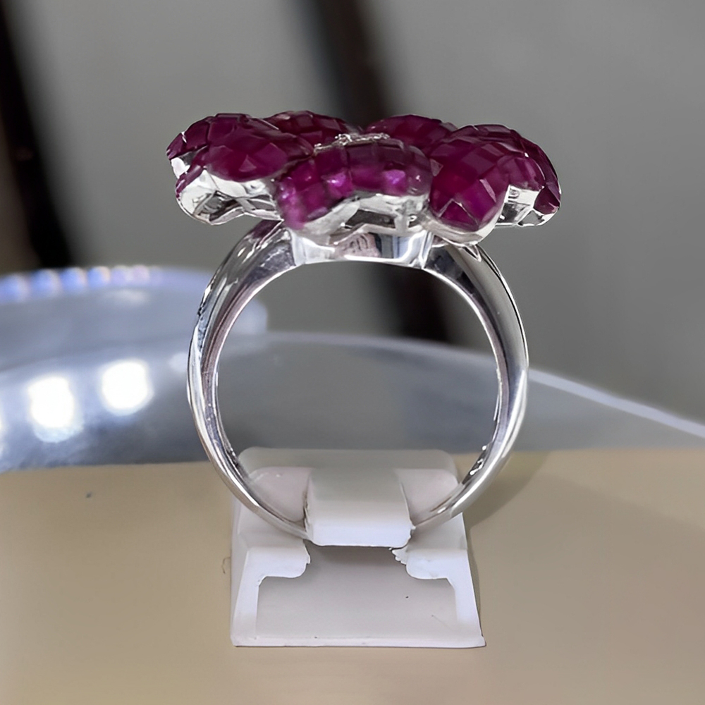 Flower Design 9.6ct Ruby&White Sapphire Cocktail Ring
