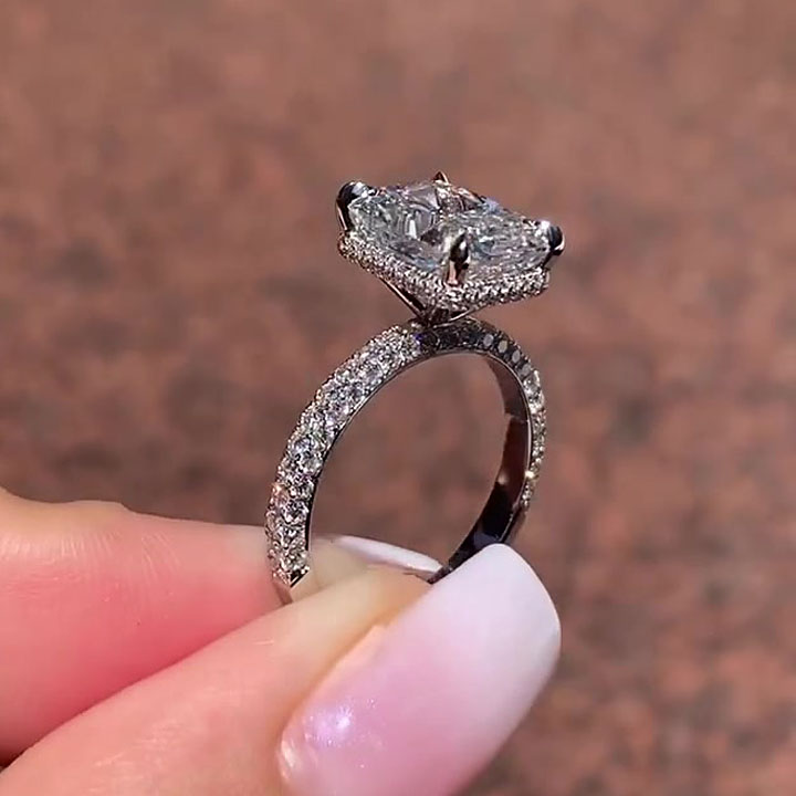 6ct Under Halo Radiant Cut Diamond Engagement Ring