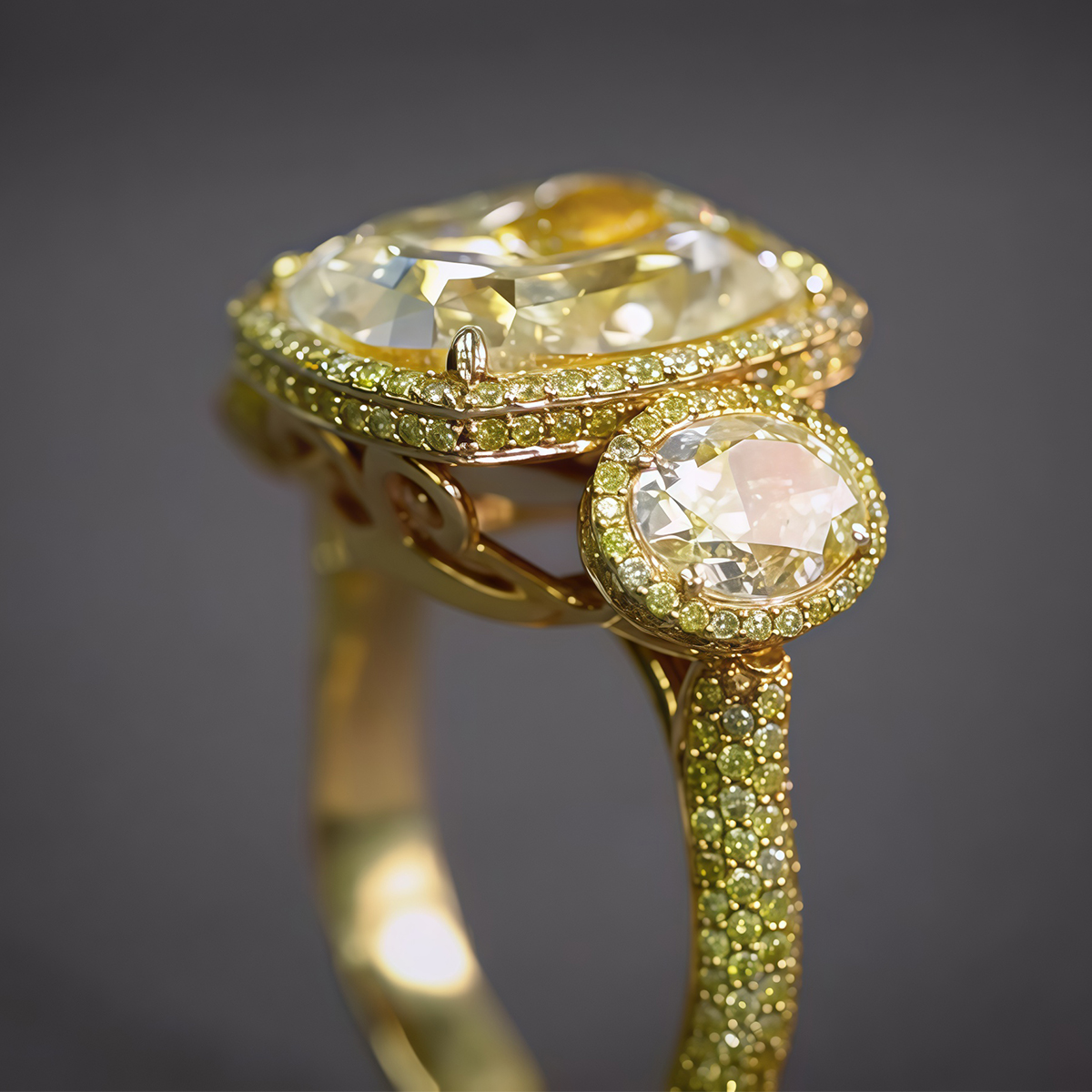 3ct Cushion Cut Yellow Sapphire Three Stone Ring