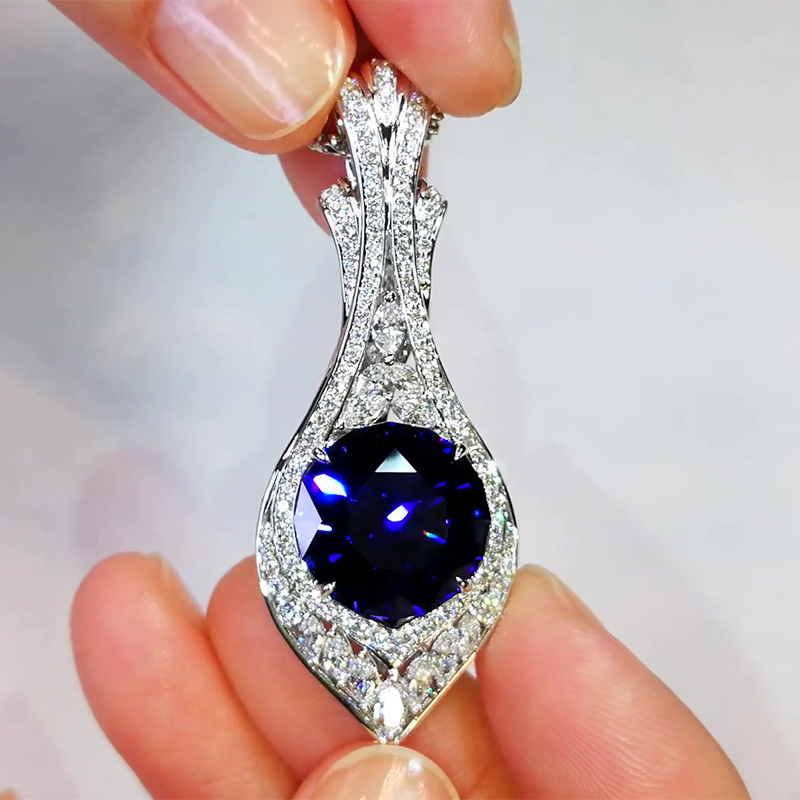 Round Cut Blue & Multi Cut White Sapphire Occasion Necklace