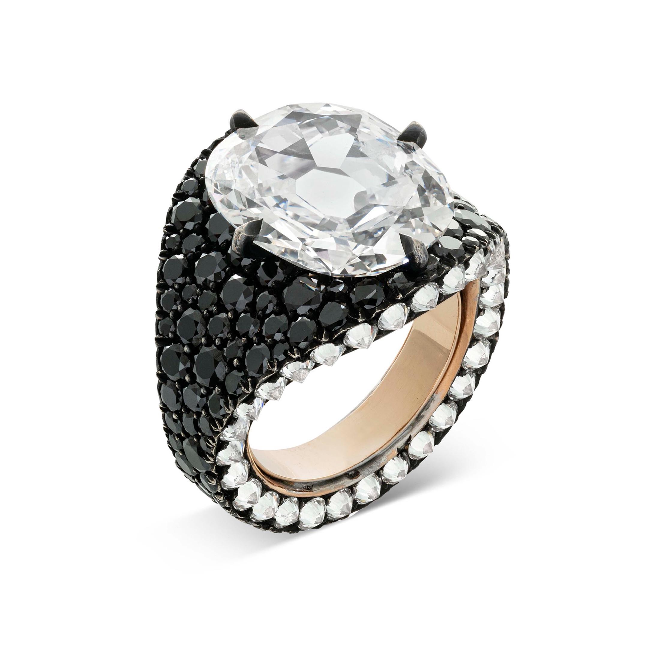 Two Tone 9ct Cushion Cut White Sapphire Pave Ring