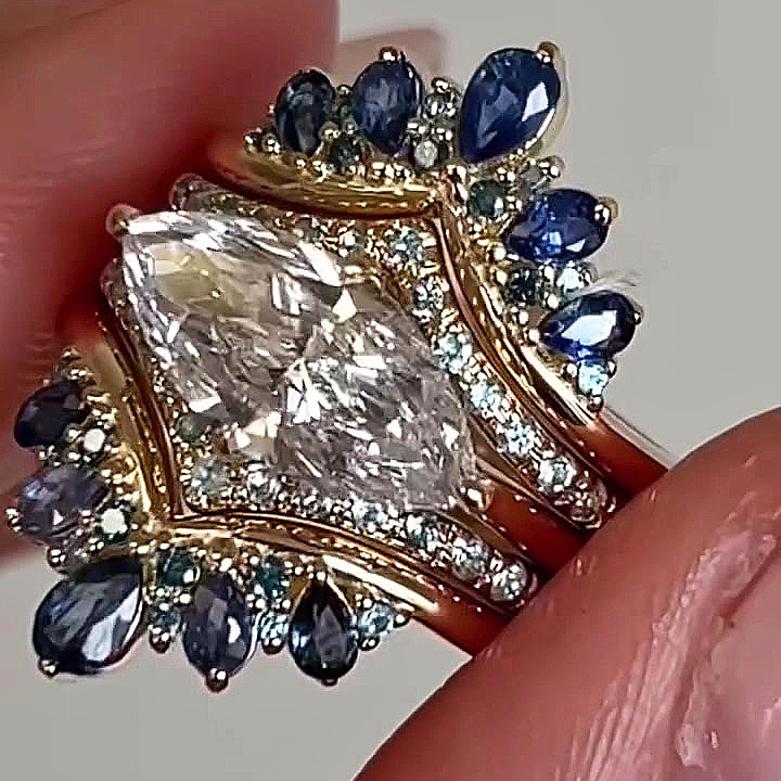 4ct Marquise Cut White Sapphire Wedding Set/5pcs