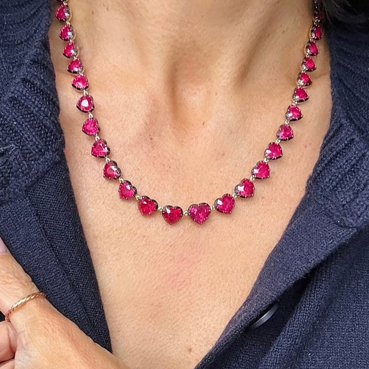 Ruby Heart Button Back Necklace