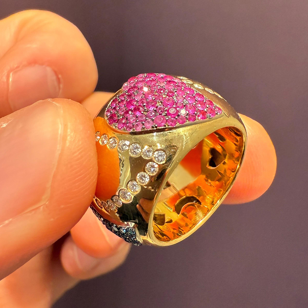 Heart Pave Setting 3.3ct Three Tone Wedding Band