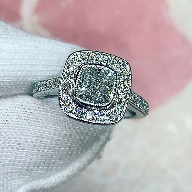 1.5ct Cushion Cut White Sapphire Halo Ring