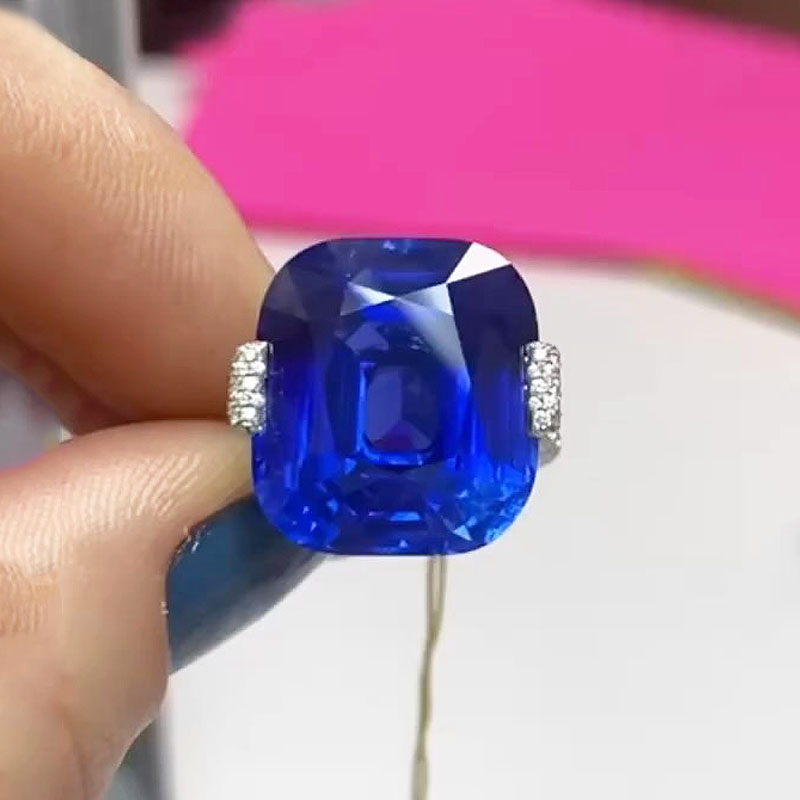 4ct Cushion Cut Blue Sapphire Engagement Ring