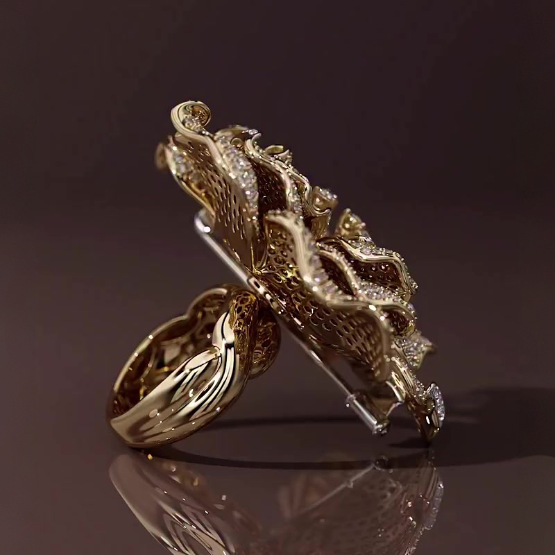 Round Cut White Sapphire Convertible Floral Brooch-Ring