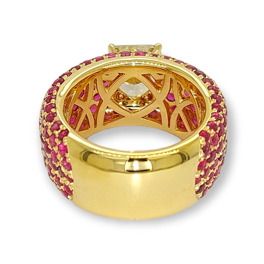 7ct Radiant Cut Fancy Yellow Sapphire Ring &Ruby Paved