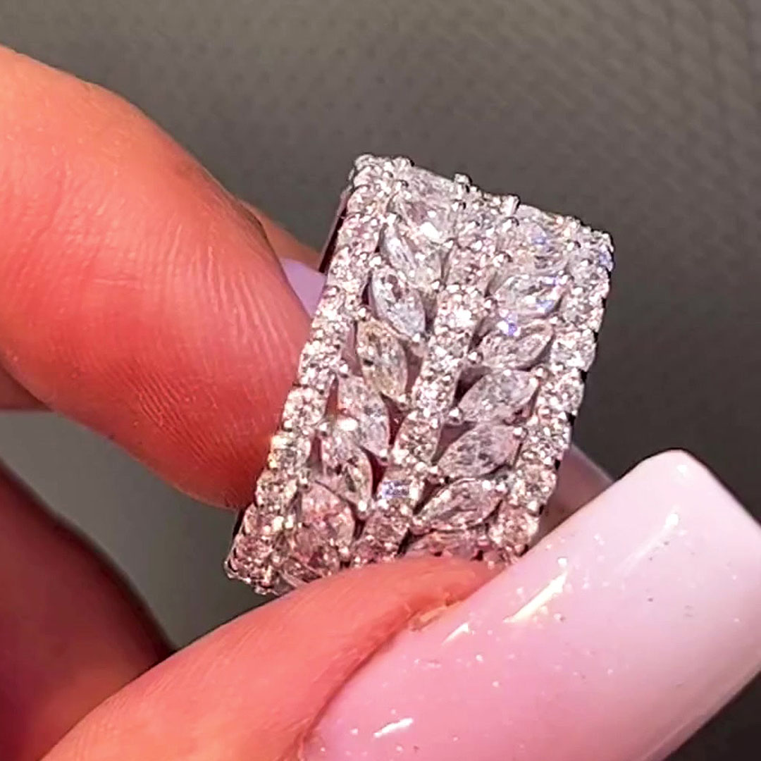 Luxury 5.25ct Marquise&Round Cut White Sapphire Wedding Band For Women