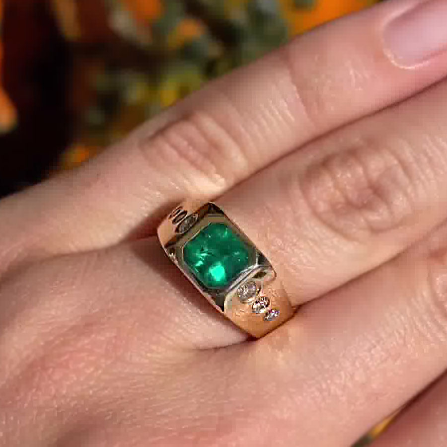 2ct Asscher Cut Emerald Sapphire Men's Engagement Ring