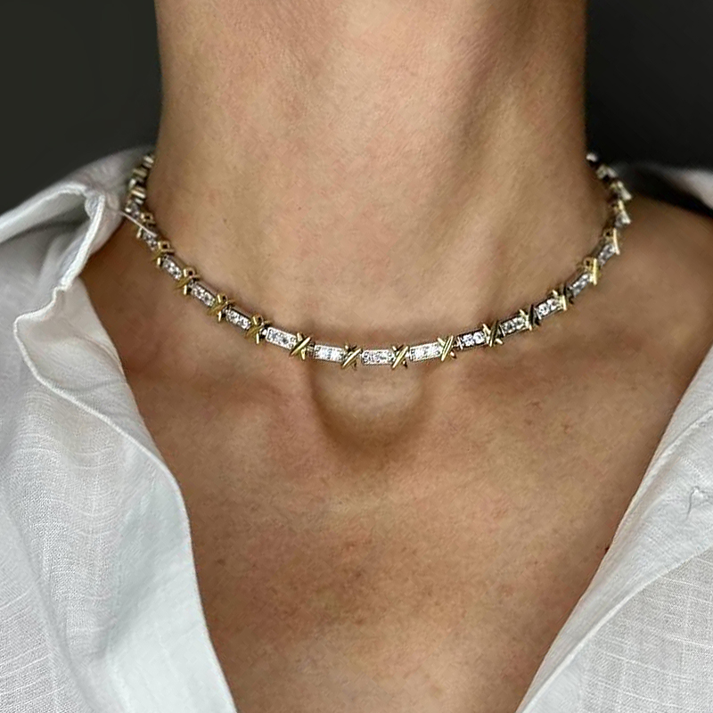 X Link Round Cut White Sapphire Necklace