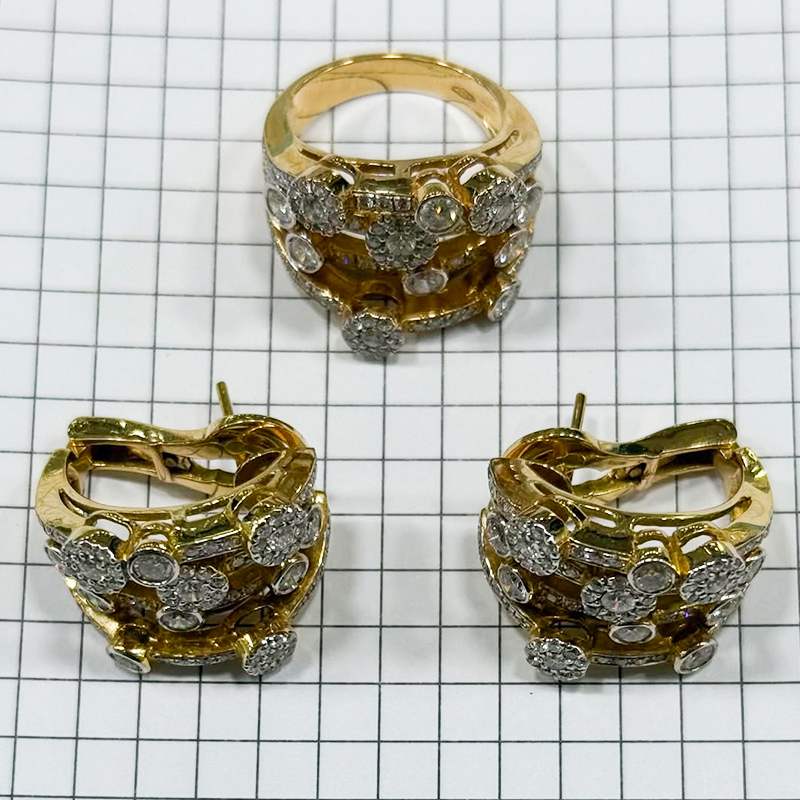 Multi Row 4.95ct Round Cut White Sapphire Ring&Earrings