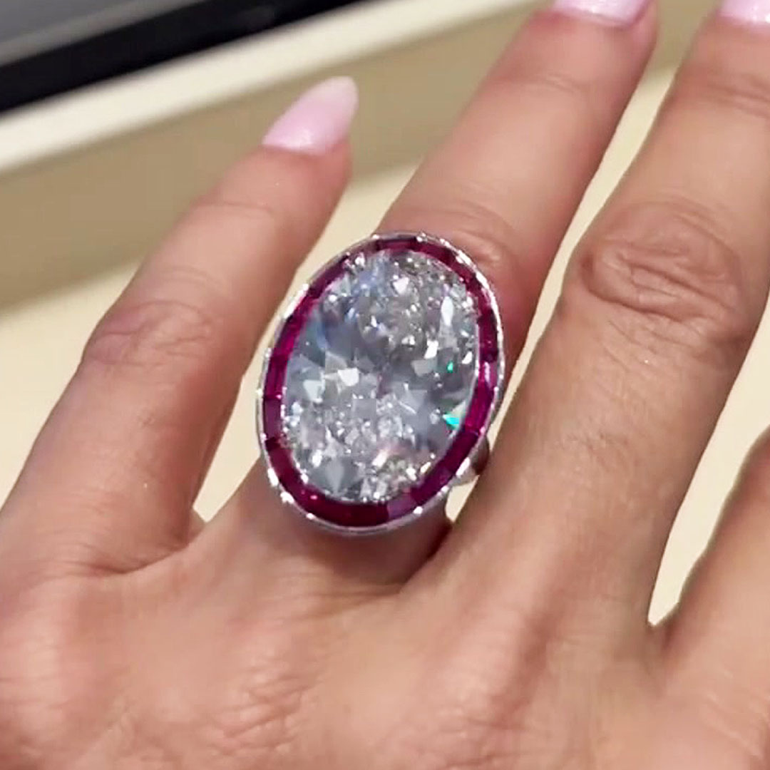 5ct Art Deco Oval Cut White&Ruby Sapphire Ring