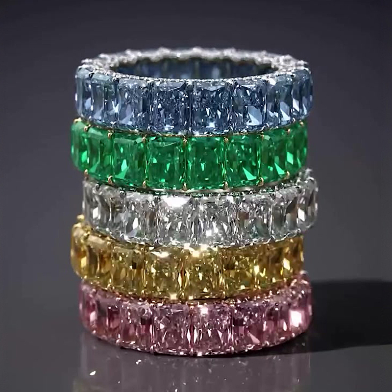Radiant Cut Blue/Emerald/White/Yellow/Pink Sapphire Band Ring