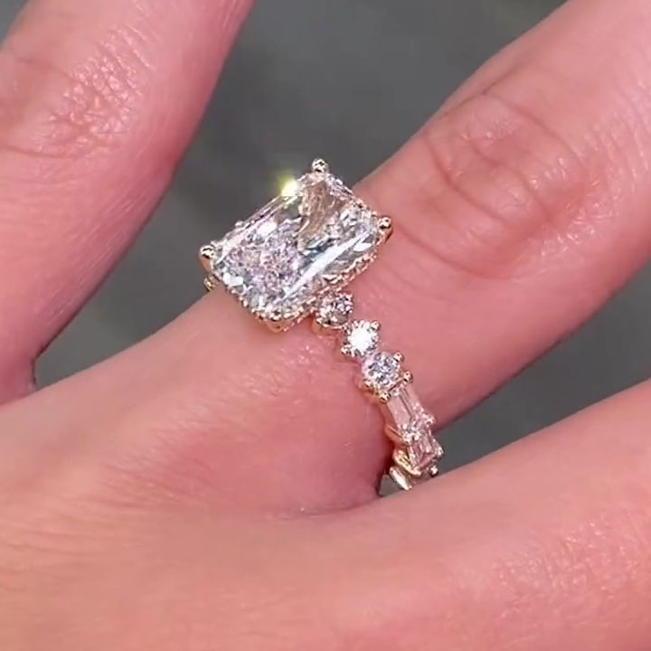 2ct Under Halo Emerald Cut White Sapphire Engagement Ring