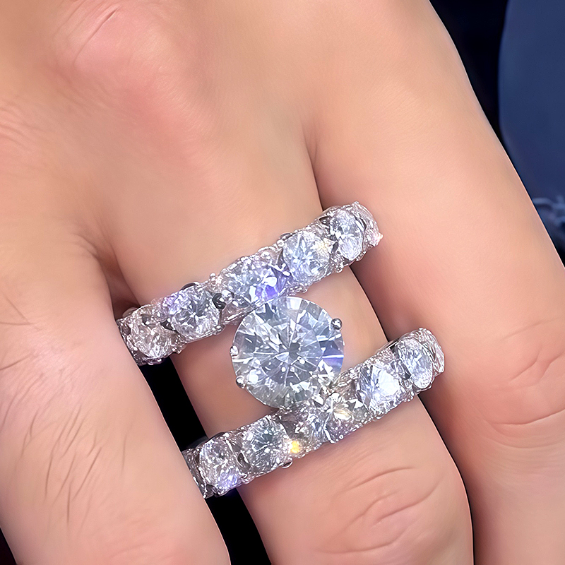 Round Cut White Sapphire Full Diamond Wedding Band