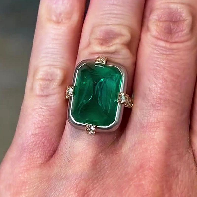 12ct Sugarloaf Emerald Cut Two-Tone Ring