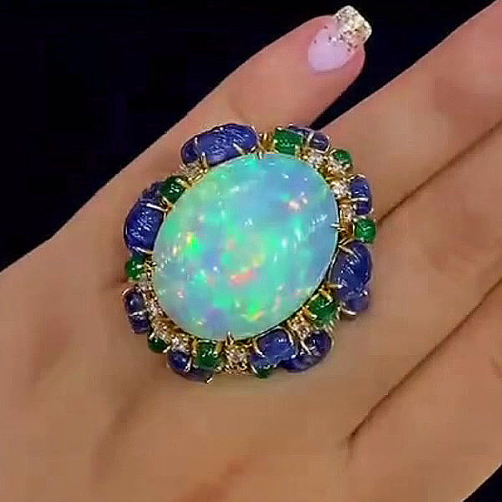 15ct Halo Oval Cut Opal Sapphire Engagement Ring